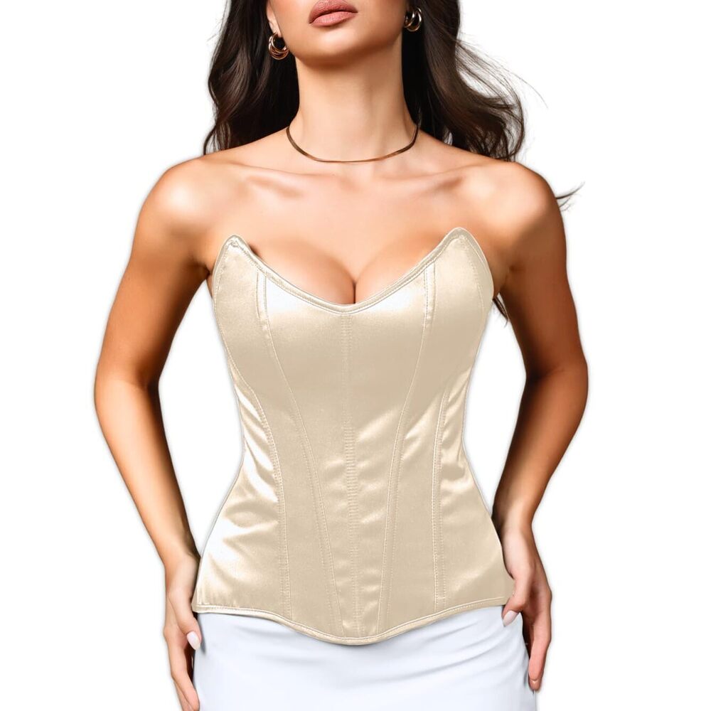 1986 Satin Overbust Corset Top, 15 Steel Boned Lace Up Shapewear, Xs-6Xl